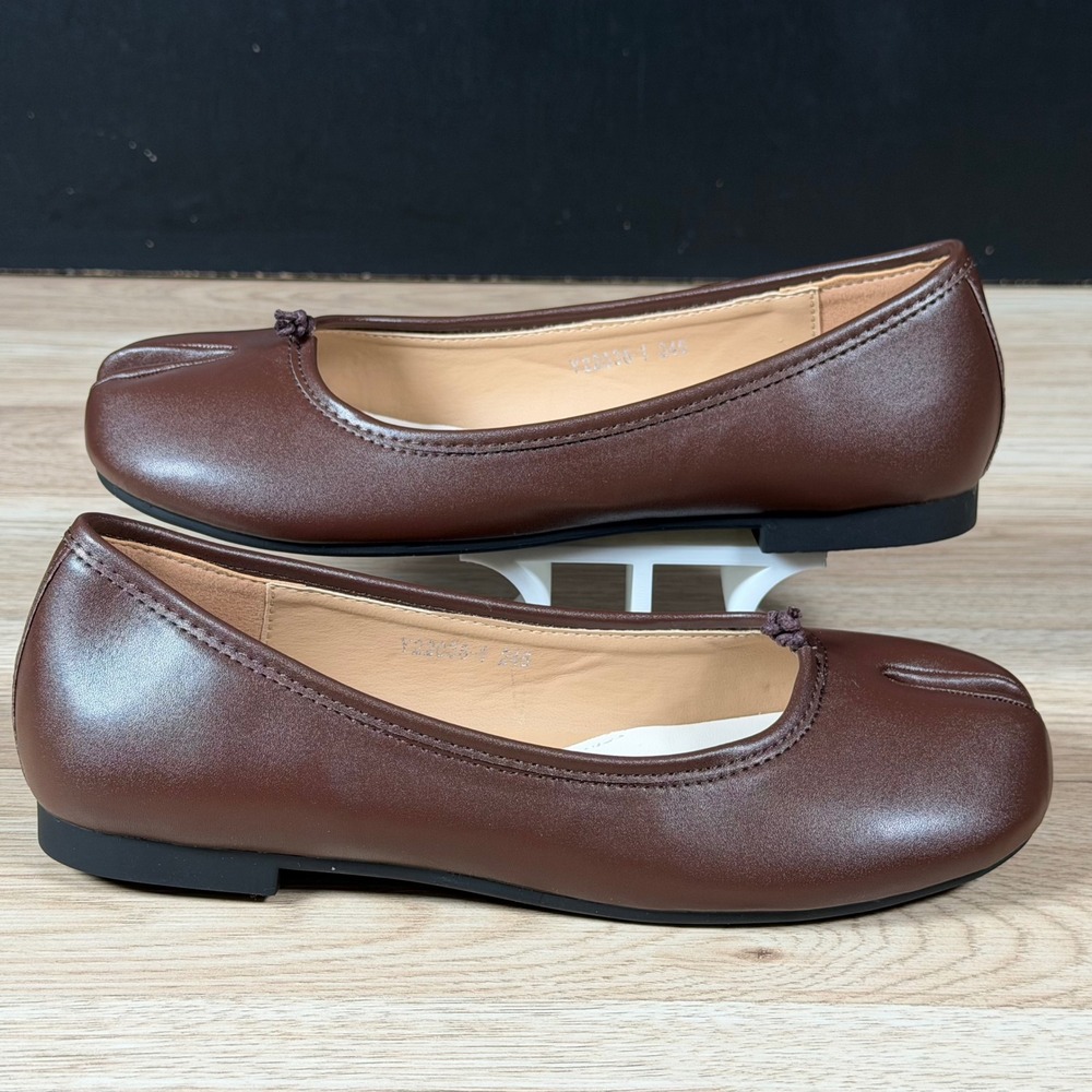 Raboesy Tabi Ballet Flats Women Size 9 Brown Black Vegan Split Toe Slip On Shoes